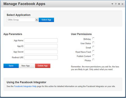 Manage Facebook Apps Dashboard Interface